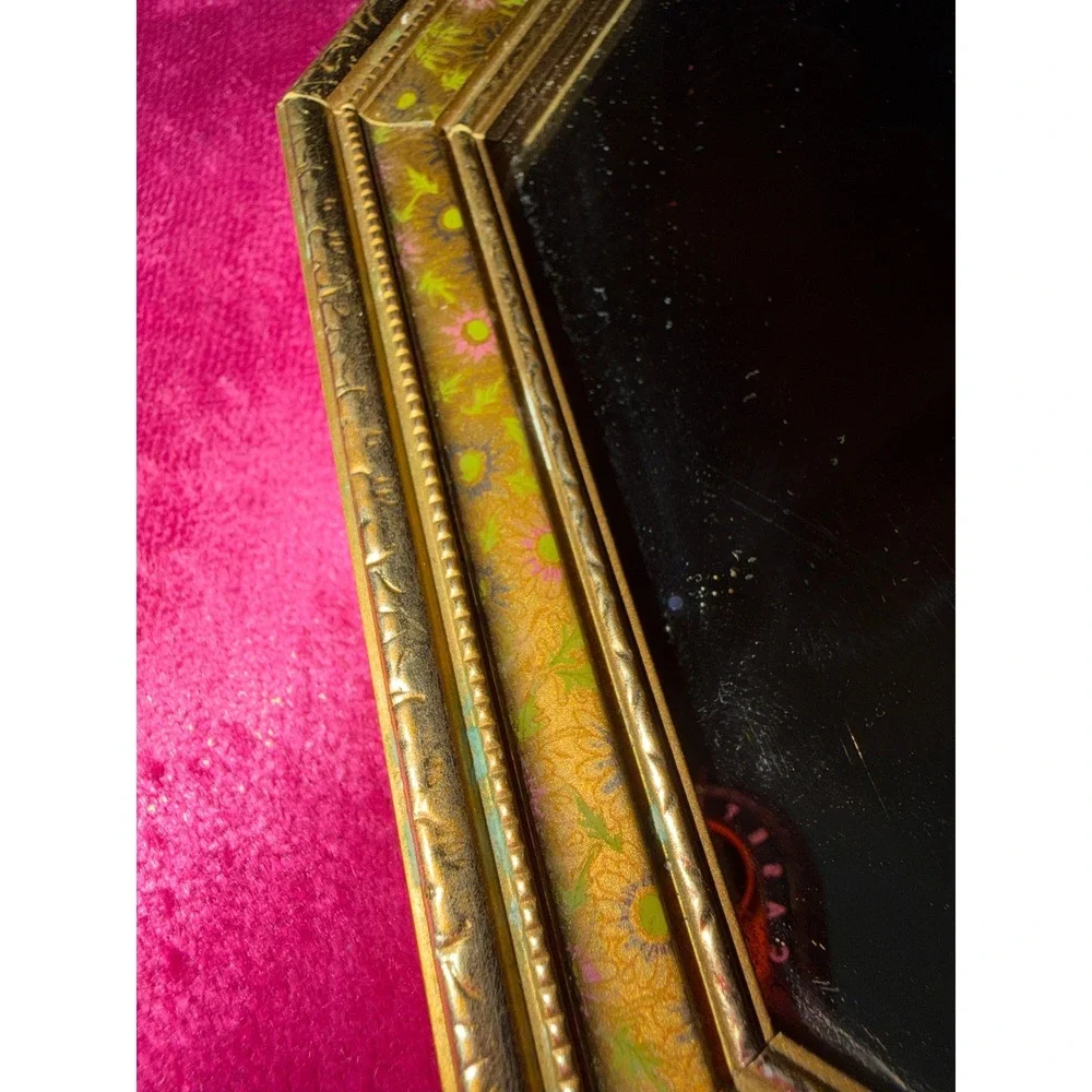 Vintage Octagon Wall Mirror Gold Gilded Floral Frame Small 9 Inch Antique Style